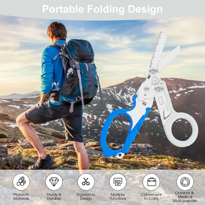 Lemasa6 in 1 Multifunctional Combination Tool, Folding Retractable Emergency Shears, Outdoor Camping Tools, Seat Belt Cutter, Oxygen Cylinder Wrench, Complimentary Adjustable Wrench (blue-grey) - Image 4